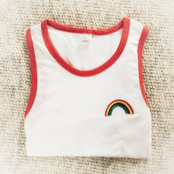 Boho Retro White Red Rainbow Tank Top NEW!! - Picture 4 of 4